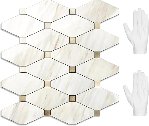 Miniatura 23 de STICKGOO 1 hoja de salpicaduras de pared para despegar y pegar, adhesivos de azulejos compuestos de aluminio Calacatta, salpicaduras autoadhesivas