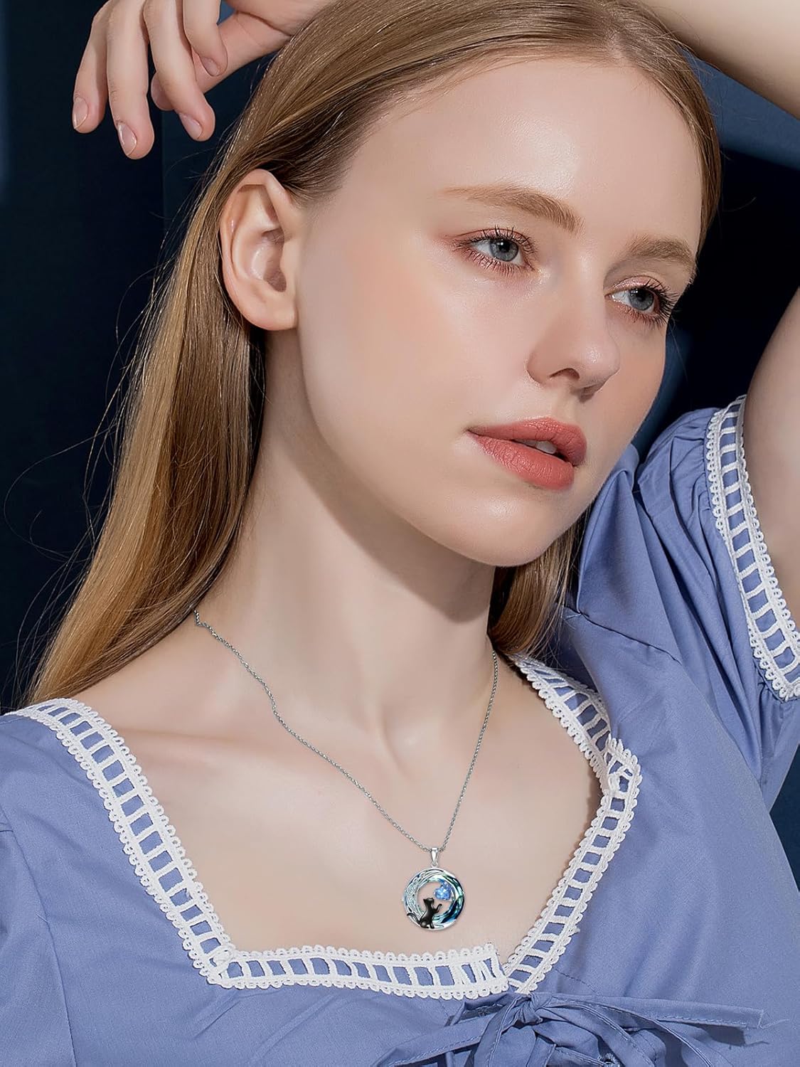 TOUPOP Cat Gifts for Cats Lovers 925 Sterling Silver Black Cat Necklace Celtic Moon Birthstone Jewelry for Women Valentines Day Birthday Gifts for Her - Image 5