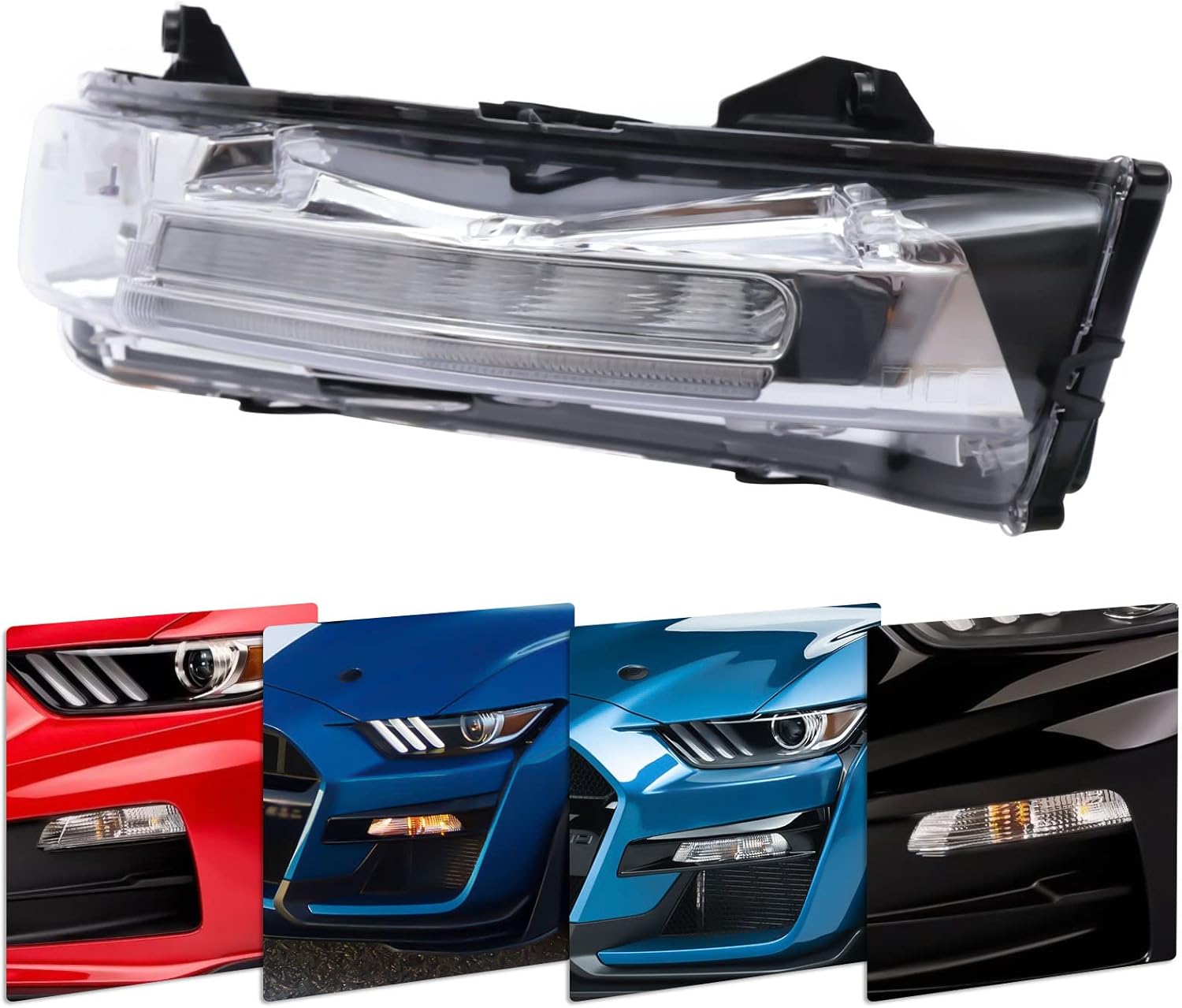 LED Fog Light Assembly, For Ford Mustang 2018-2020, DRL & Turn Signal, Direct Replacement JR3B-13200-C JR3B-13201-C (Driver Passenger Side)