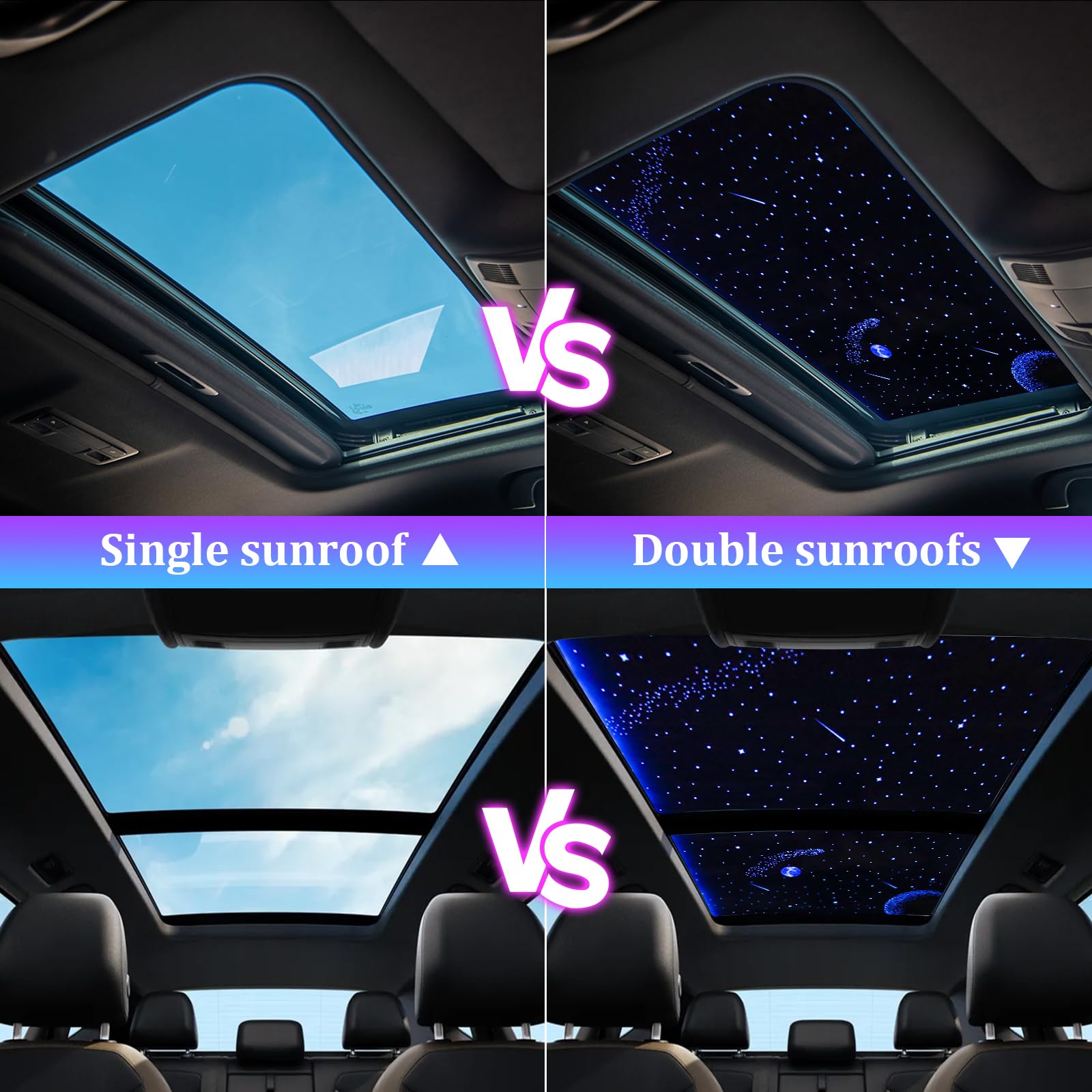 Nightlight Sky Sunroof Film, 62.99''x39.37'' Car Roof Window Film with RGB LED Light Strips,Tesla Interior Car Light, APP Control, 3D Meteor Starlight Headliner Kit for Car Panoramic Roof Decoration
