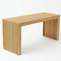 SWEVEN 36 Inch Natural Bamboo Bench - Mid-Century Modern Wood Entryway Seat for Dining, Bedroom, Patio, Indoor/Outdoor, 500 lbs Capacity