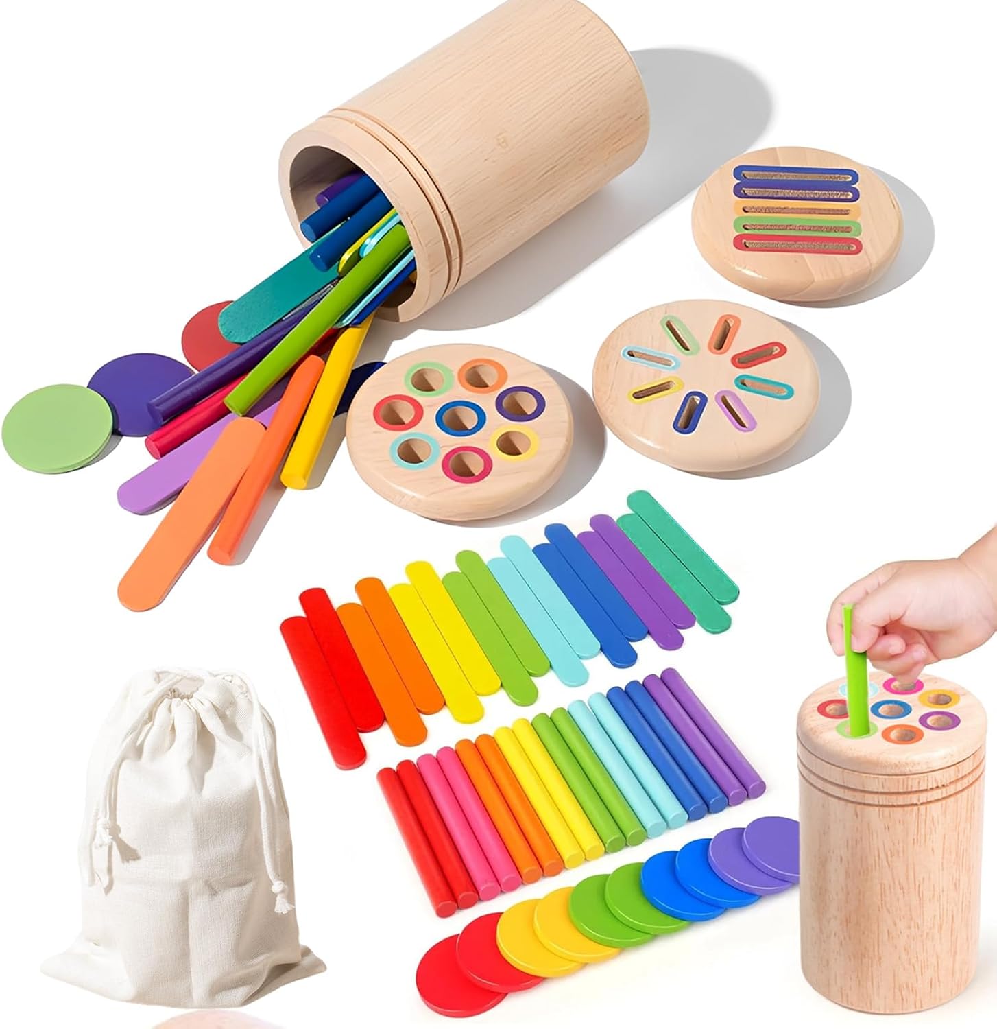 Montessori Toys for 3 Year Olds: 3 in 1 Educational Sensory Color Sorting Toy for Toddlers 3-5 Years Old, Fine Motor Skills Toys, and Shape Color Matching Toy for Toddlers 3 4 5