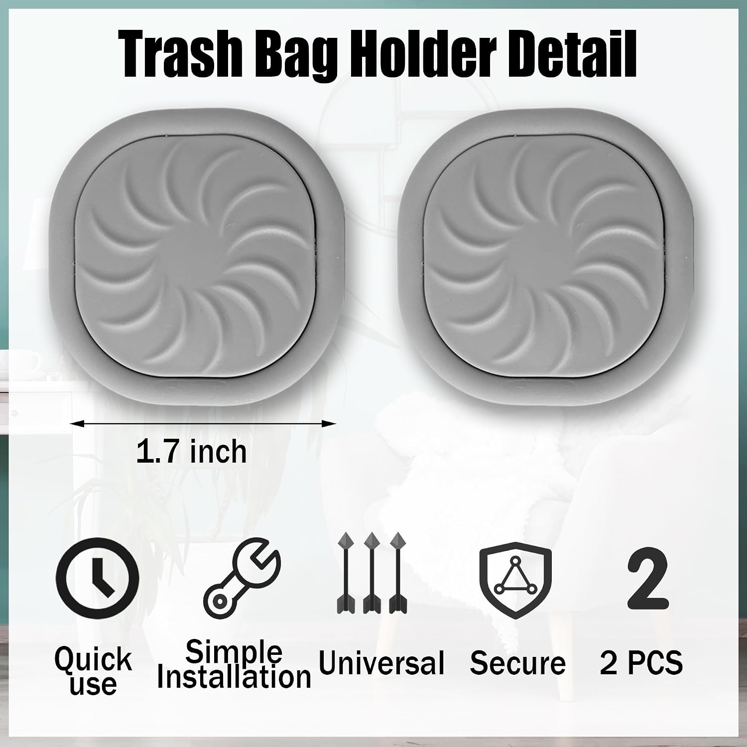 Trash Can Bag Holder - 2pcs Garbage Bag Fasten Lock Universal Strong Trash Can Liner Holder for Kitchen Clip Rubber Bands image 2