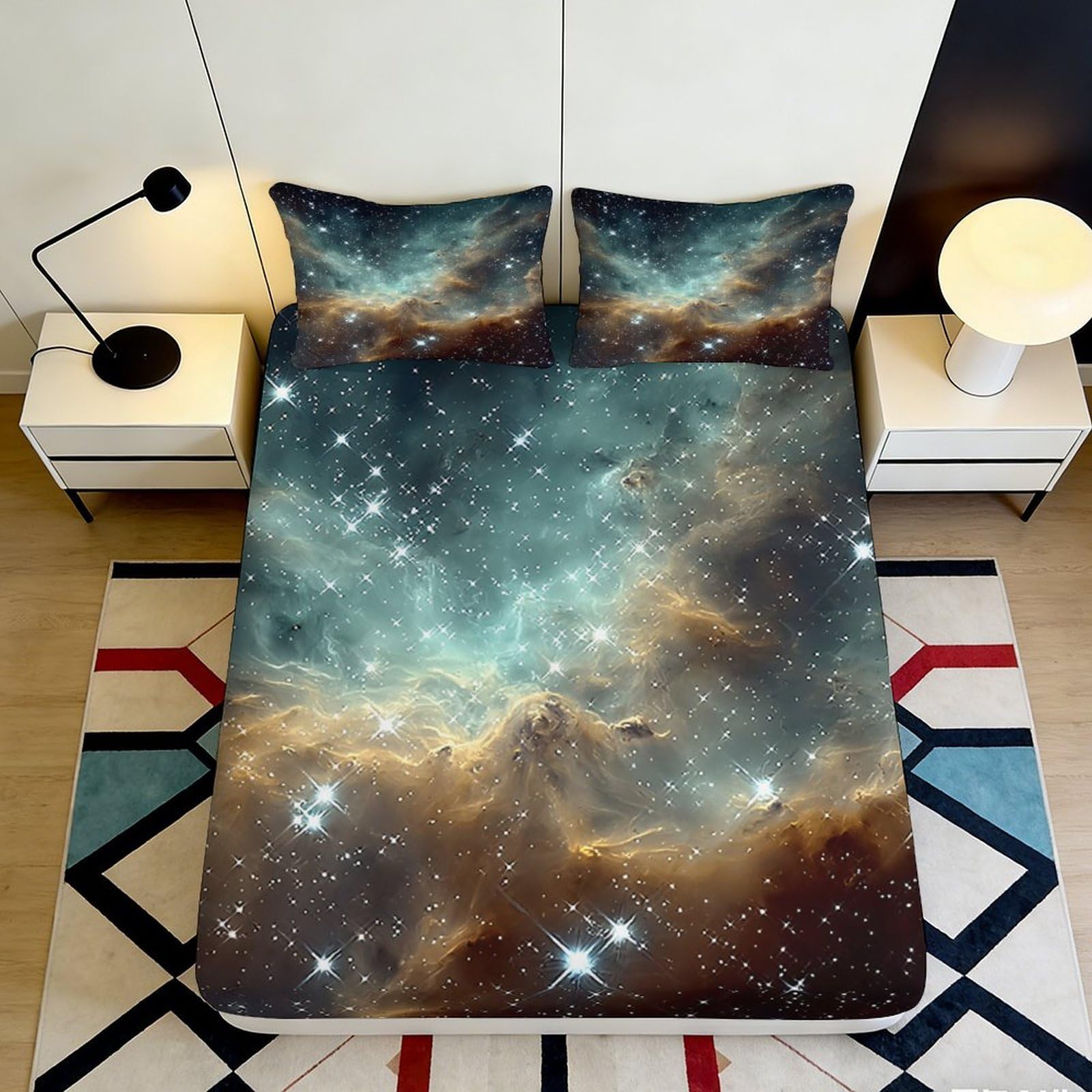 Jqzkxnhpbr Style-10 3D Printed Galaxy Starry Sky Fitted Sheet Microfiber Soft Cosmic Nebula Mattress Cover Bedroom Dorm Decor 90X200x25cm