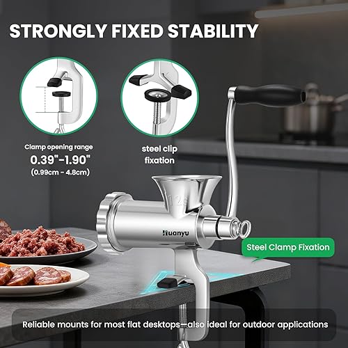 Miniatura 5 de Huanyu Picadora manual de carne de alta resistencia, máquina de pulir carne de manivela de acero inoxidable con accesorios para hacer galletas #12S