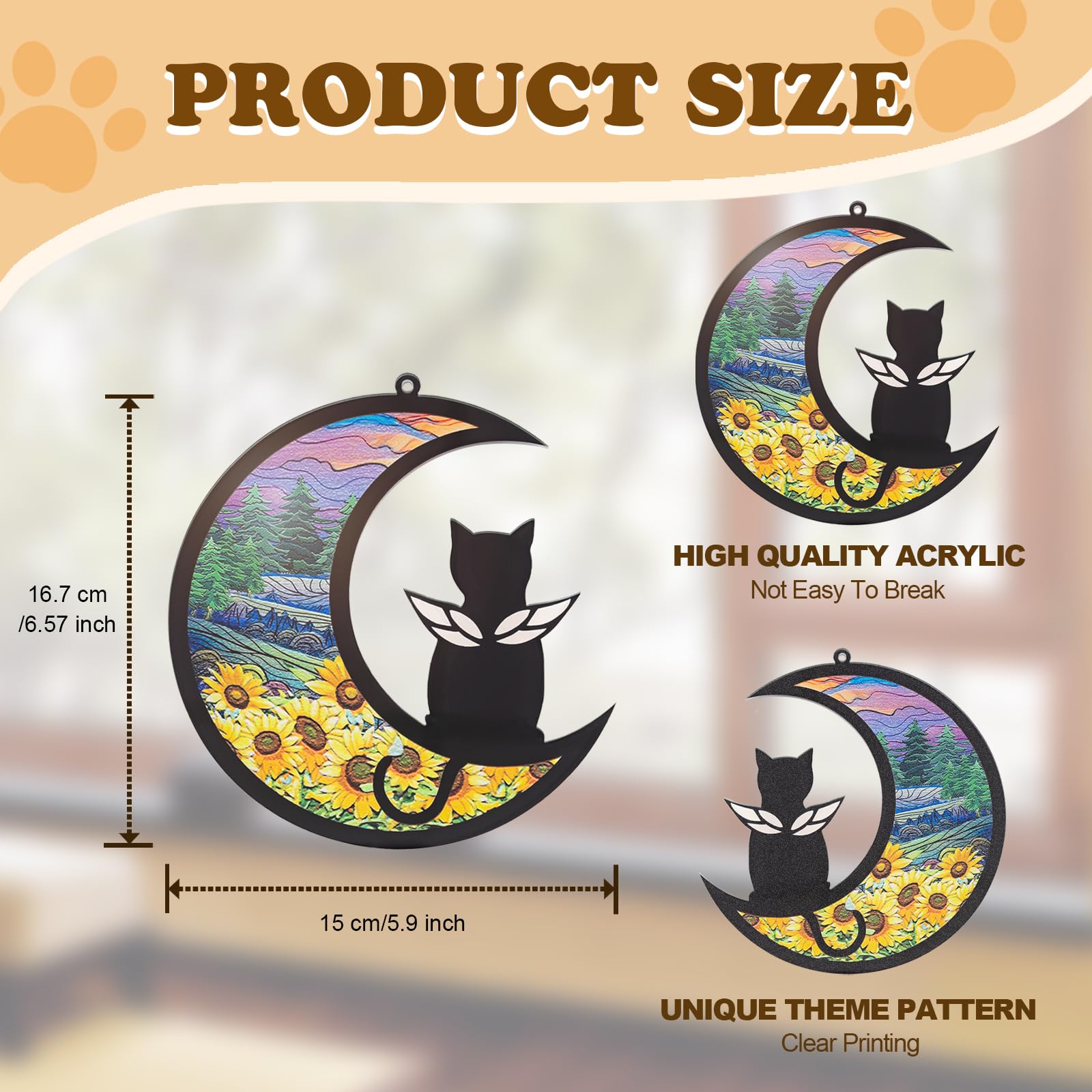 Rislobx Cat Memorial Hanging, Lost Cat Sympathy Gift, Pet Loss Plastic Suncatcher, Memory Ornaments Gift for Cat Lovers (Angel Cat)