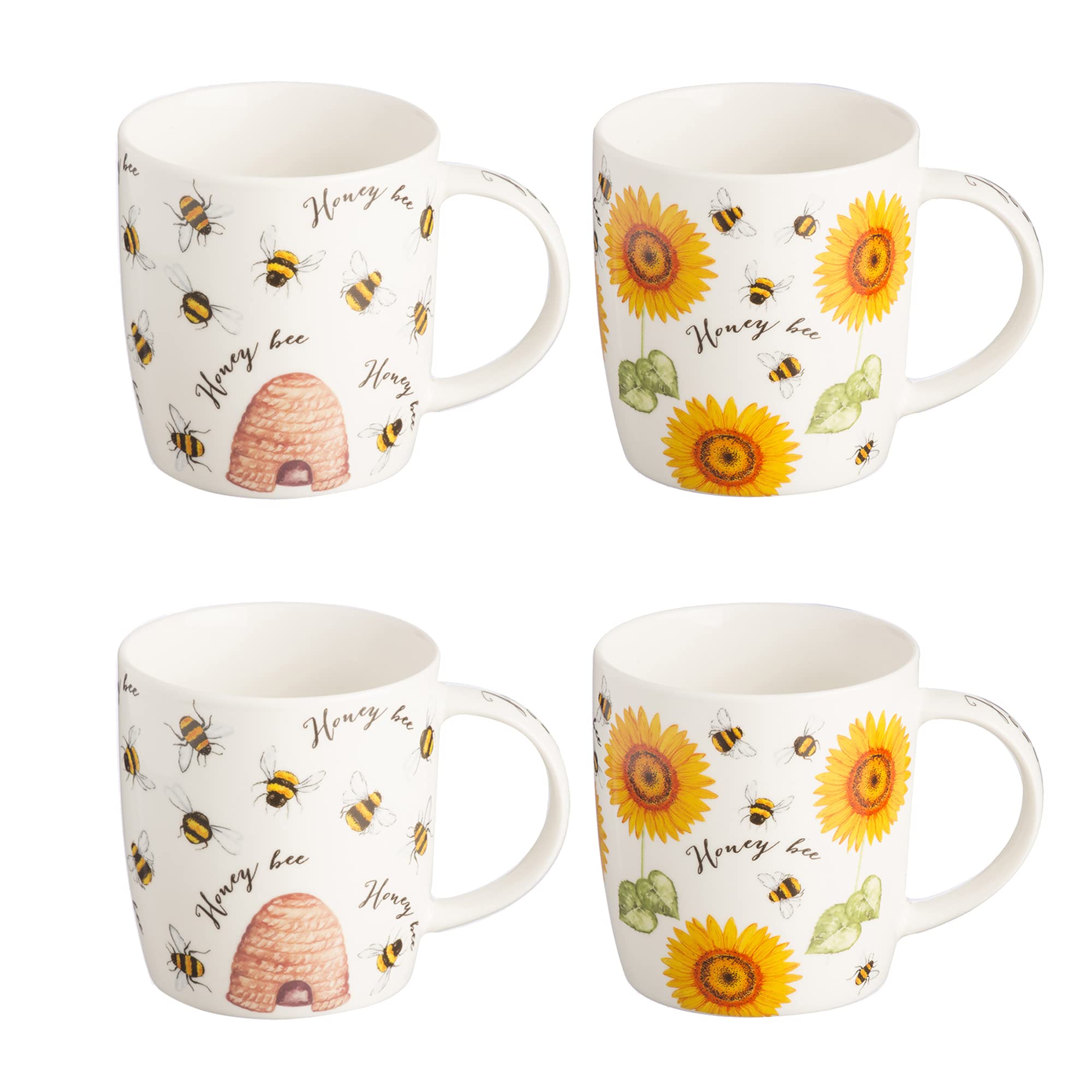 Price & Kensington Fine China Honey Bee Set of 4 Mugs with Gift Box | Durable and Practical for Everyday use | 340ml Capacity