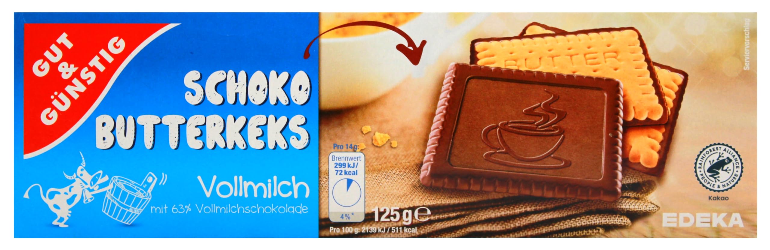 Gut & Günstig Schoko-Butterkeks Vollmilch, 16er Pack (16 x 125g)