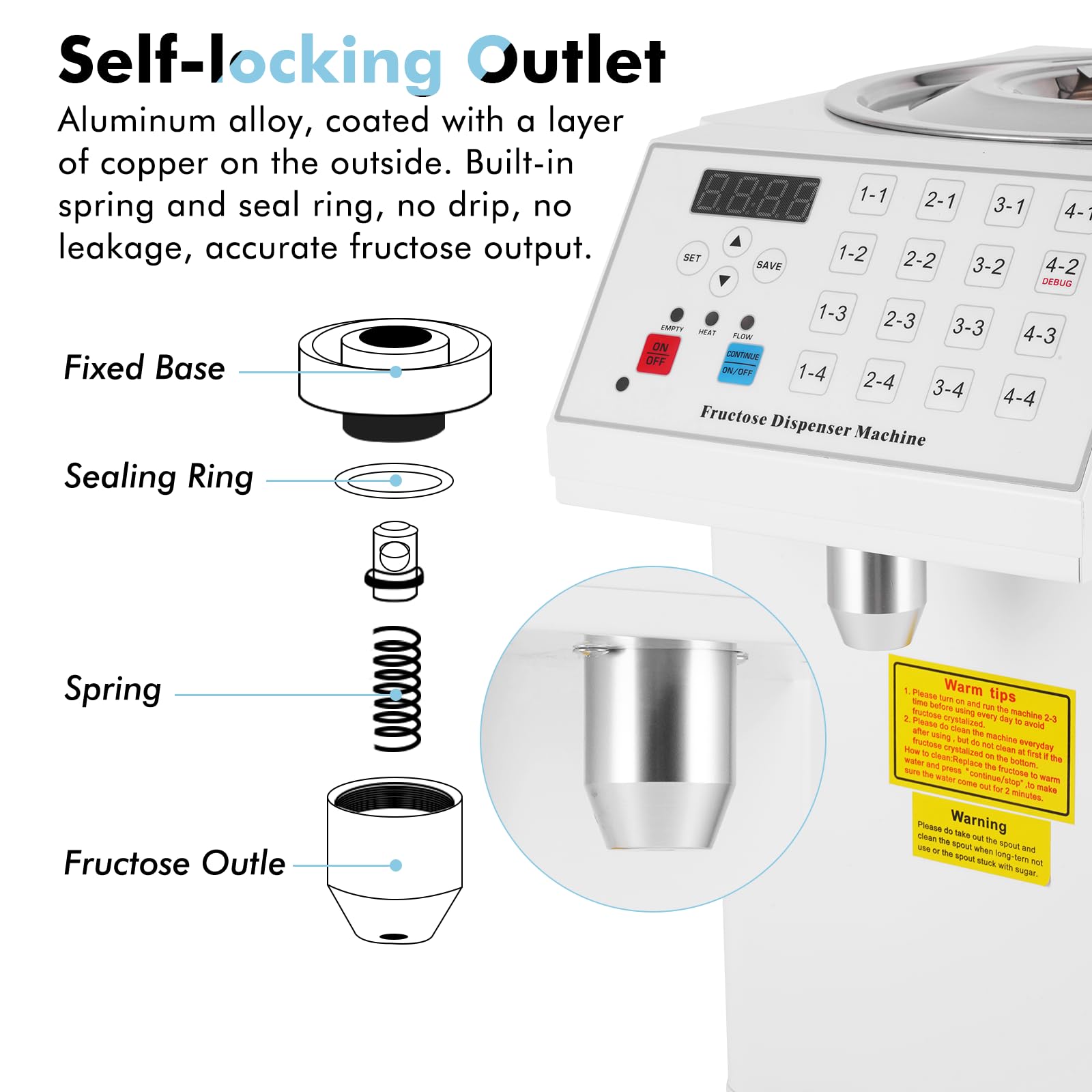 YJINGRUI Automatic Fructose Dispenser Syrup Dispenser 8.5L Fructose Quantitative Machine Stainless Steel Barrel & Aluminum Fructose Outlet 16 Groups 110V