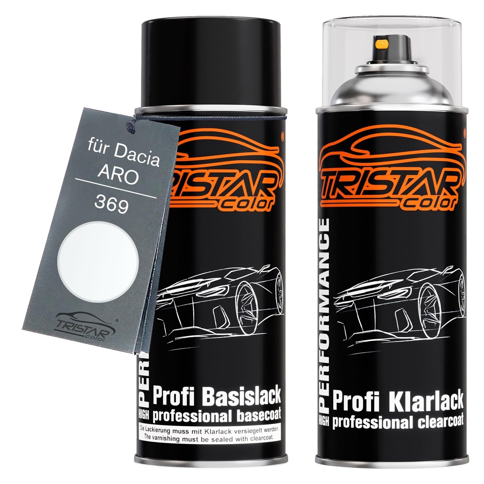 TRISTARcolor Autolack Spraydosen Set für Dacia/ARO 369 Arktisweiss Basislack Klarlack Sprühdose 400ml