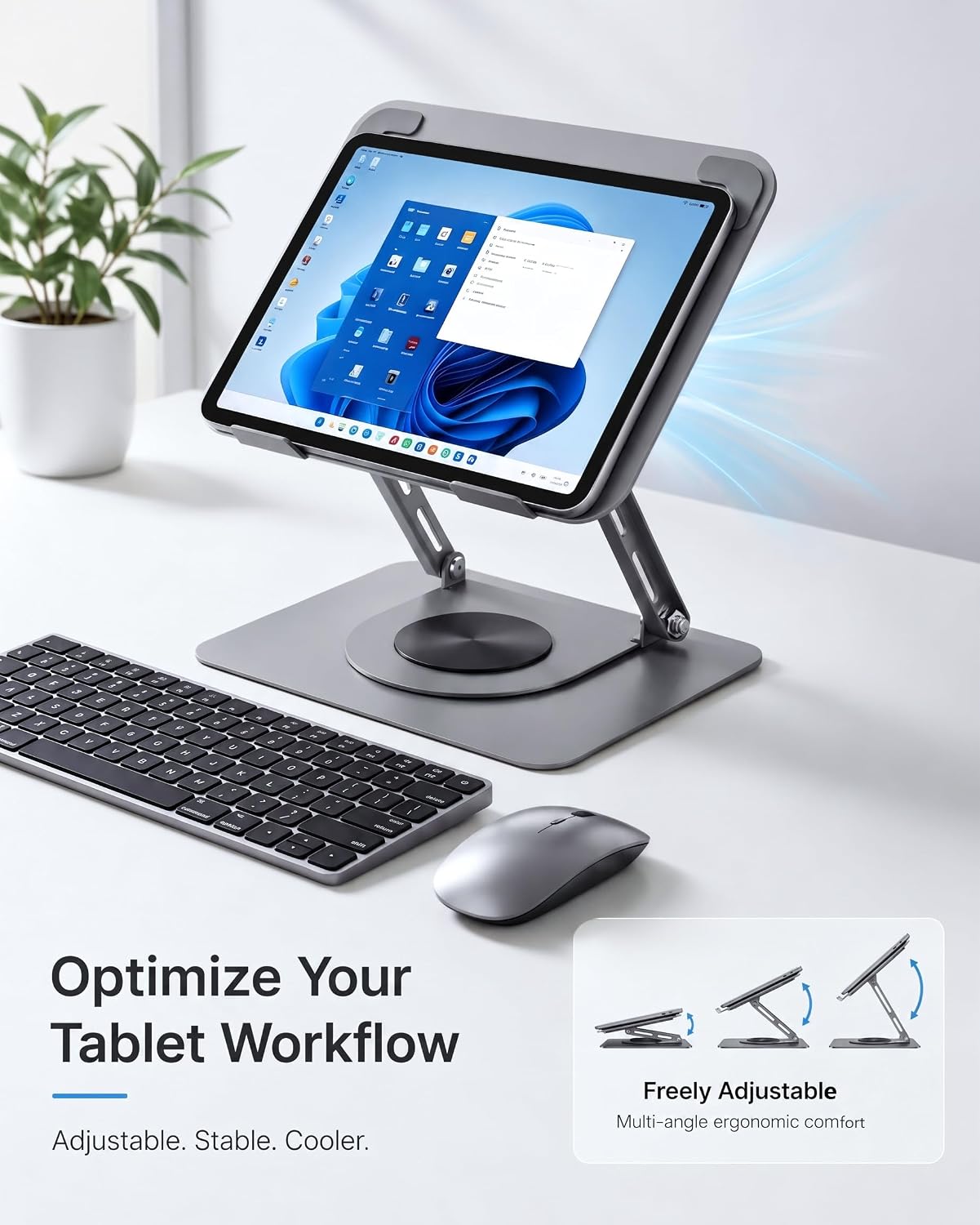360° Rotating Laptop Cooling Pad with Detachable Magnetic Fan & 4 USB 3.0 Hub, Foldable Ergonomic Computer Riser, Compatible with MacBook Pro, Compatible with Dell, Fits 10-17” Laptops