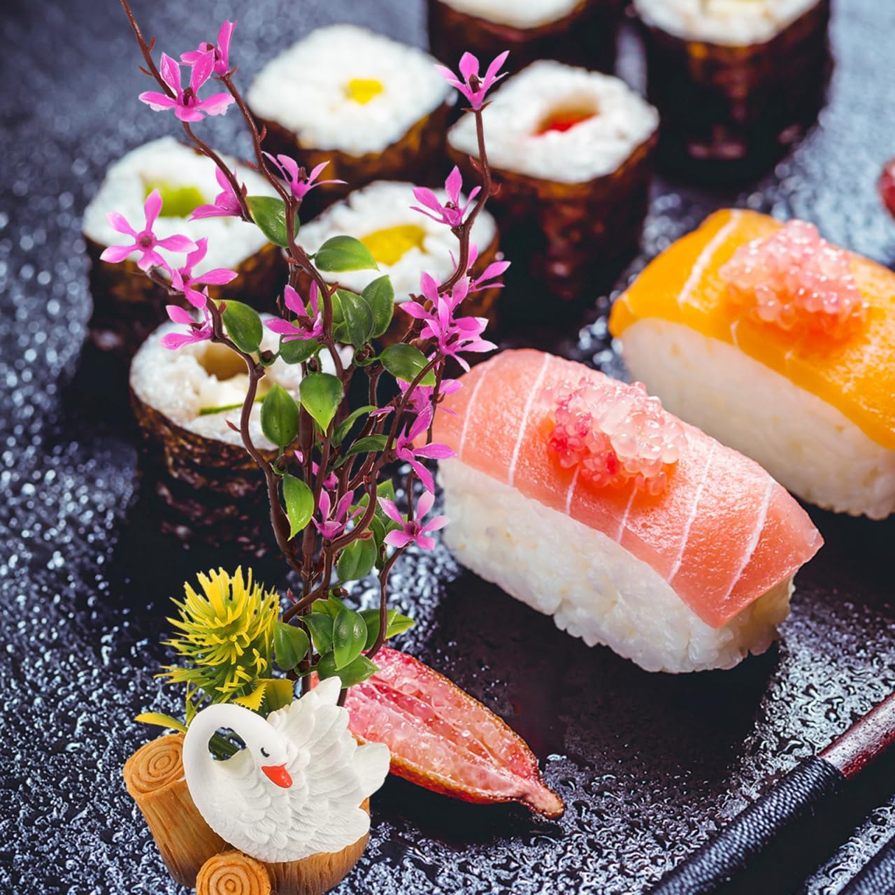 Sushi Ornament Artificial Flower Sushi Plate Decorations Japanese Style Sashimi Serving Plate Decor for Home Kitchen Dining Table Display