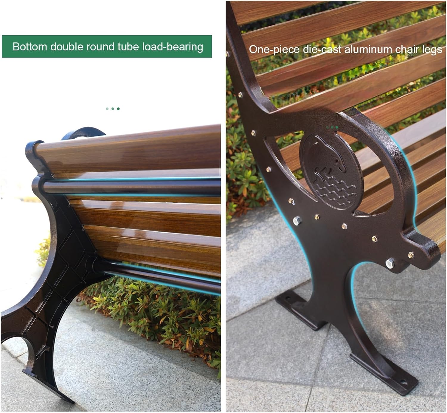 Garden Bench Outdoor, Patio Metal Bench Seat, Park Bench with Slatted Seat, Hold Up to 300kg/661 Lbs, for Conservatory, Garden, Poolside, Deck (Size : 120cm/47.2in)