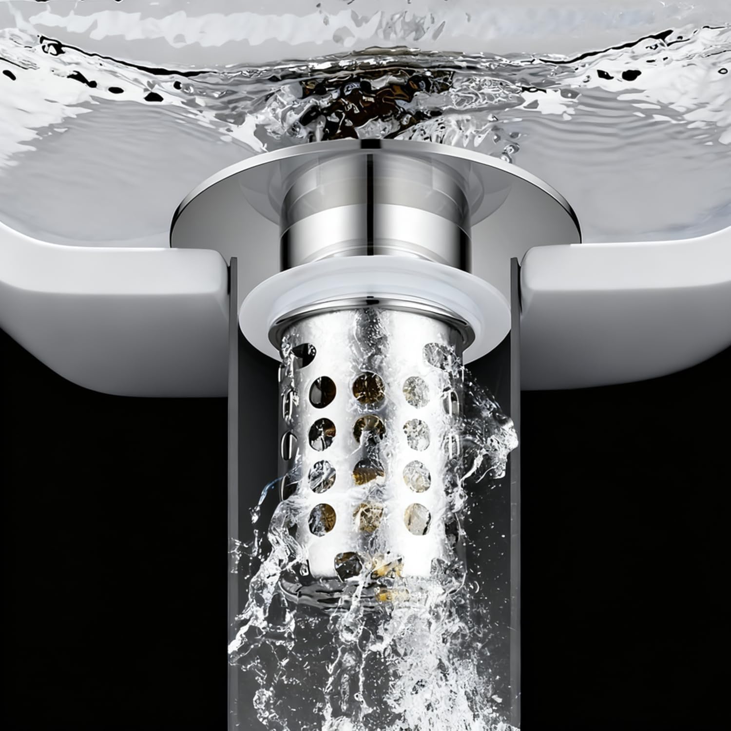 Beruth Bathroom Sink Stopper Hair Catcher, 304 Stainless Steel Pop Up Drain Strainer for 1.1''~2.36'' Basin, Upgraded Silent & Odor-Proof Design, Removable Filter Basket & Easy Install（2 Pcs）