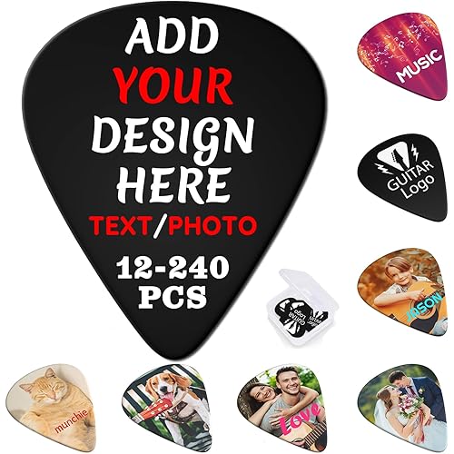 Custom Guitar Picks 12-240 pack Personalized Guitar Picks Set Design Photo Text Name Thin, Medium, Heavy, Electric Guitar Bass Ukulele Accessories Memorial Gift for Men Women （Single Side Printing）