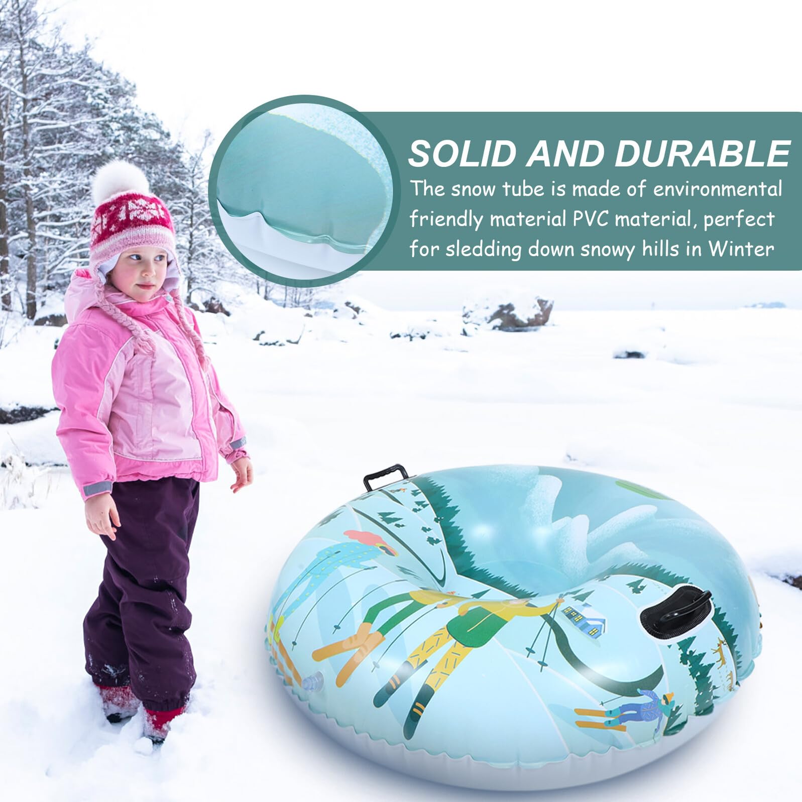 ERINGOGO Slitta da Neve Gonfiabile in PVC Ispessito 45 Filamenti Tubo da Neve Invernale Resistente al Freddo e All’Usura Valvola di Sicurezza Leggera e Pieghevole per e Adulti Adatta a