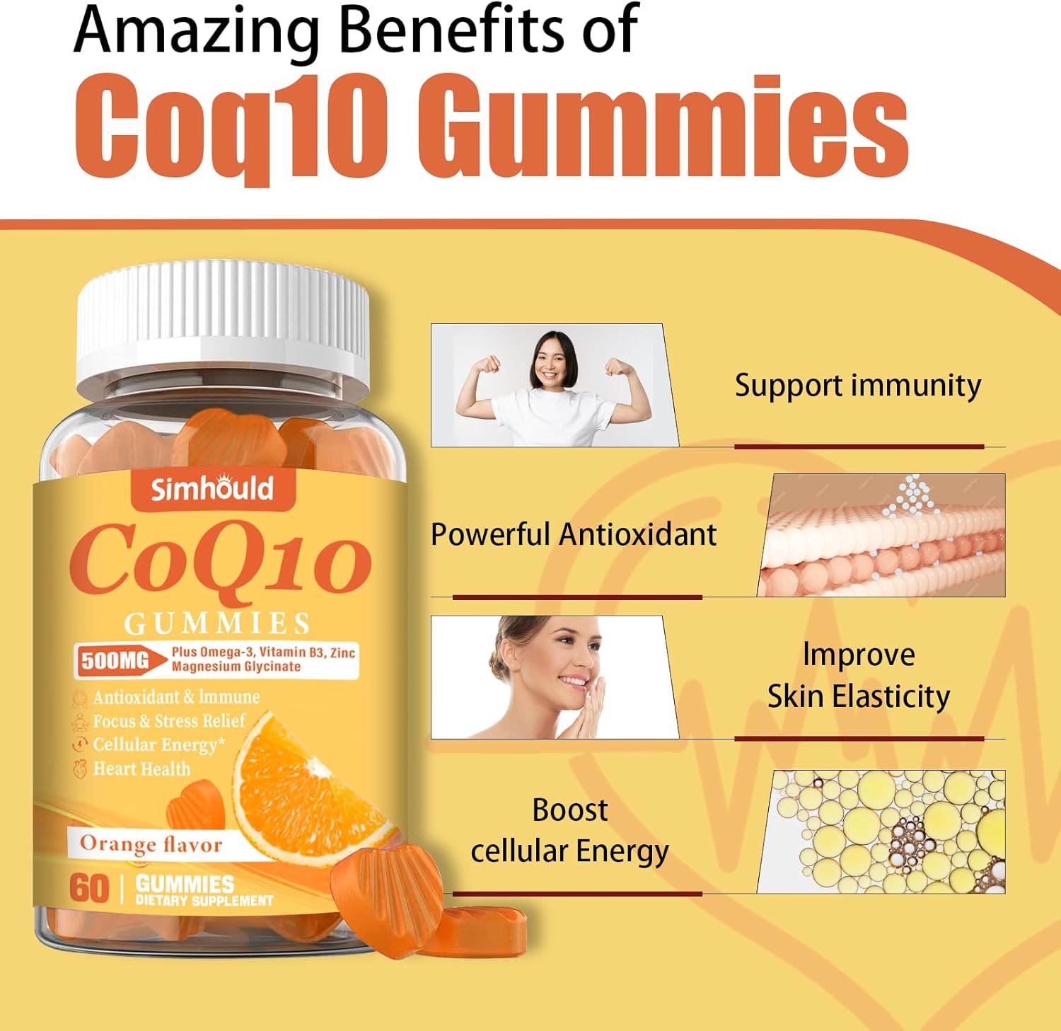 2 Pack CoQ10 500MG Gummies - Plus Omega-3, Magnesium, Vitamin B3 & Zinc - 3X Better Absorption Coenzyme Q10 Supplements for Heart Health, Cellular Energy & Antioxidant, Non-GMO 120 Counts - Image 5