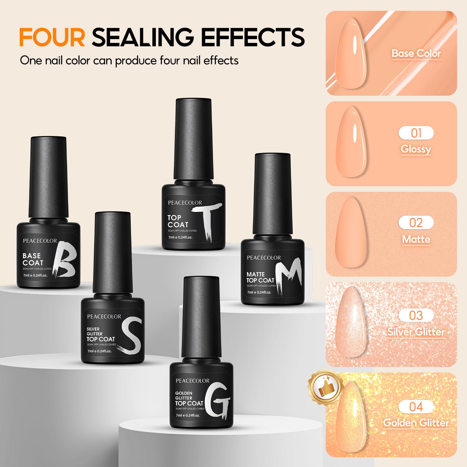 Zestaw startowy 60 żeli UV PEACECOLOR: 55 kolorów + baza i top coat. Idealny do nail artu i dla początkujących