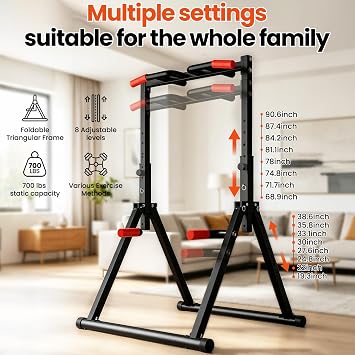 DOBESTS Power Tower Pull Up Bar Free Standing, Foldable Pull Up Station