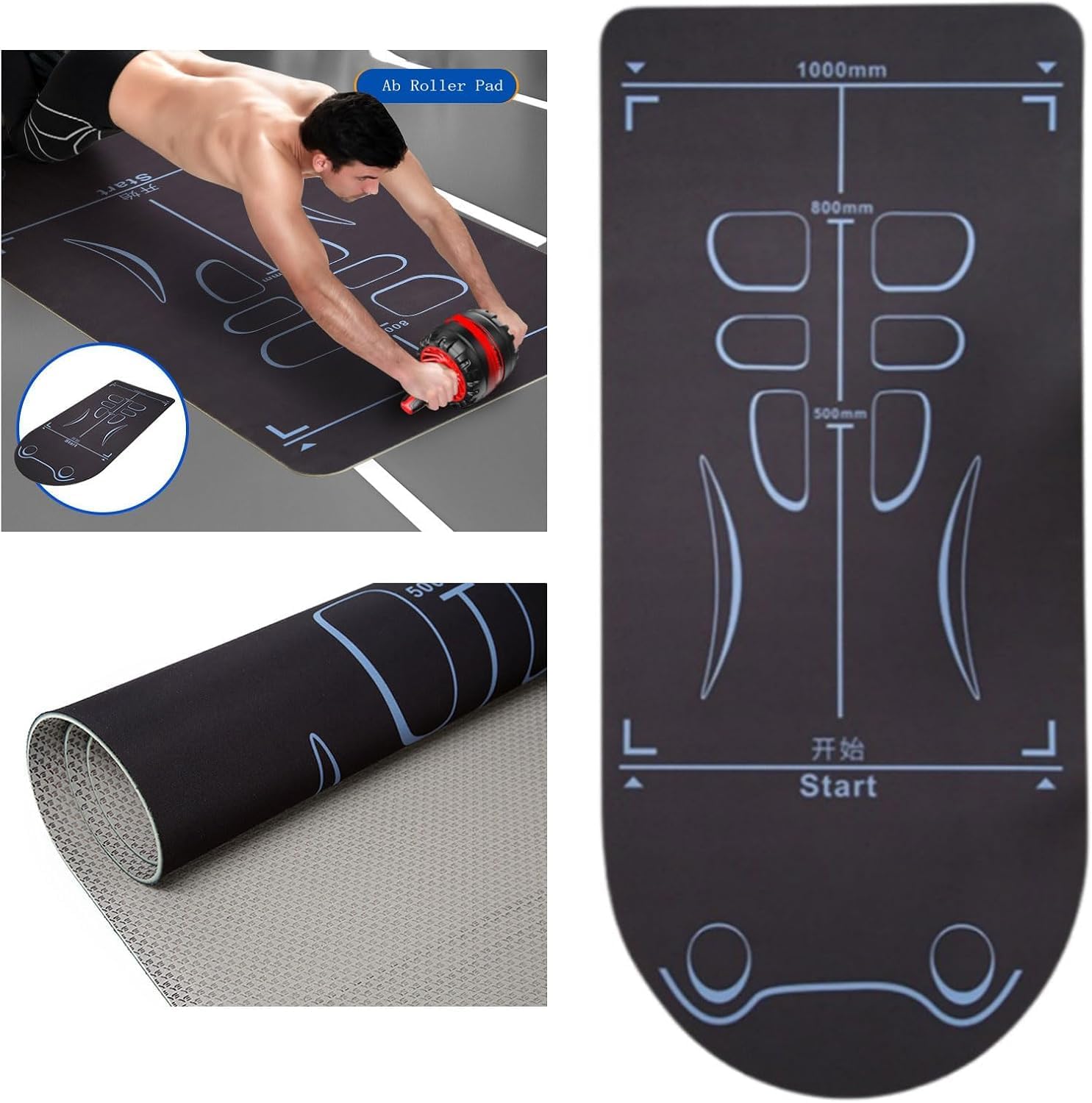NIBEMINENT Exercise Mat for Ab Roller Wheel,Non Slip Abdominal Knee Mat Extra Long Super Thick Sound Insulation Protect The Joints For Men Women Floor Pad