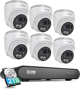 ZOSI C220 8CH 4MP QHD 2.5K PoE Home Security Camera System, 8CH 5MP 3K NVR with 2TB HDD for 24/7 Record, 6 x 4MP(1440p) Dome IP Cameras Outdoor Indoor, Smart AI Human Detection, Two-Way Audio asin的图片