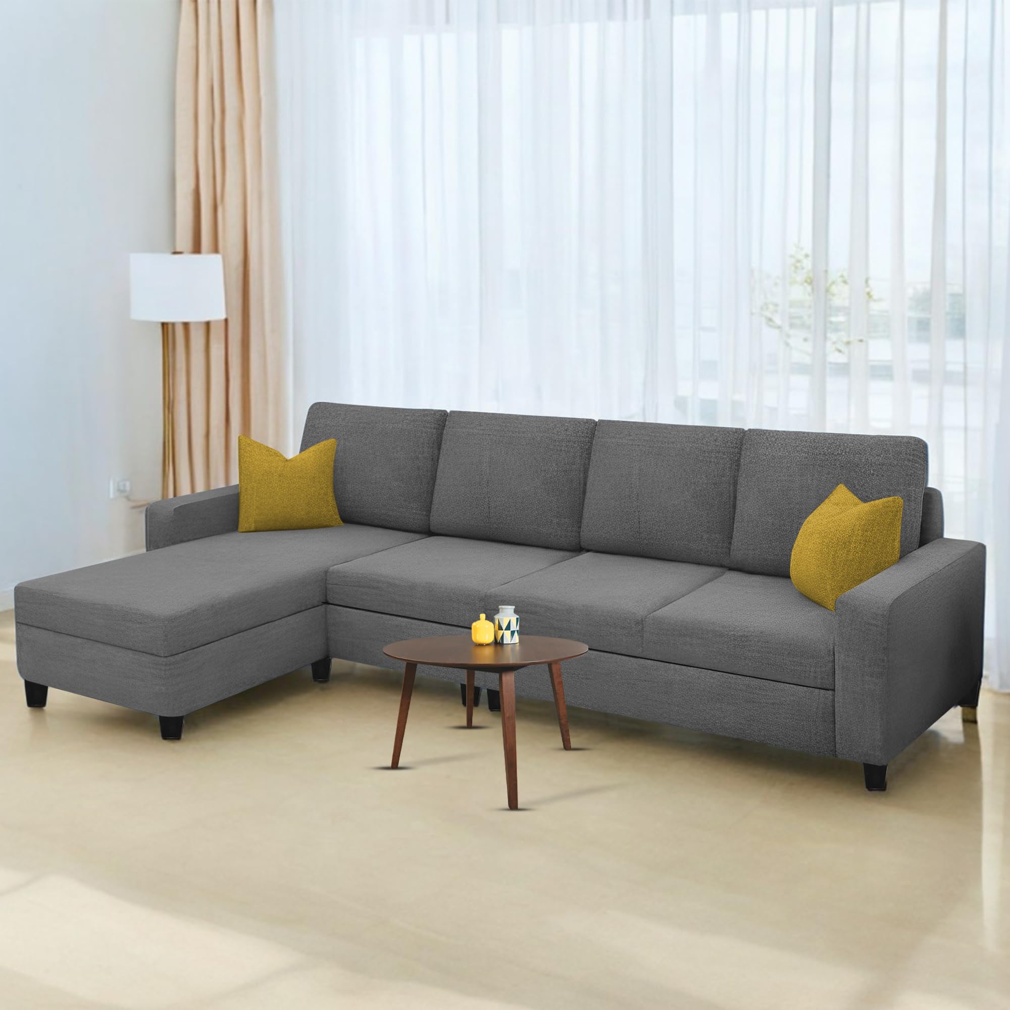 Casaliving Gerio 6 Seater LHS L Shape Sofa Set for Living Room (Dark Grey Fabric) Premium Fabric Sofa-image-14