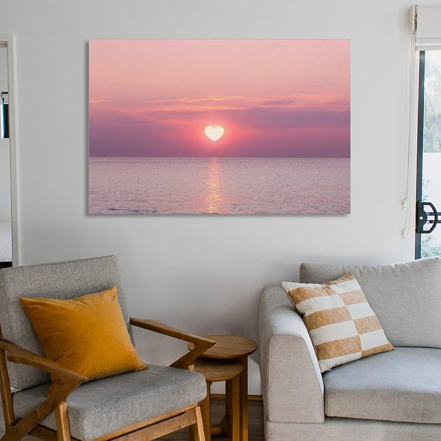 Amazon.co.jp: ピンクハート 太陽 海 夕焼け 風景 ヴィンテージ