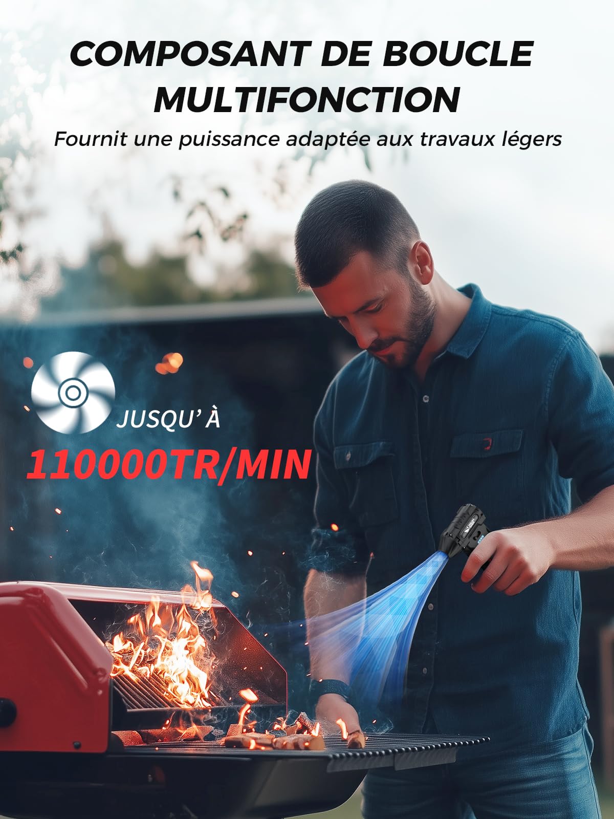 Smiling Shark Dépoussiérants Puissants Électrique, JF-02 Vitesse Variable 110000TR/Min Souffleur Air Comprimé avec Cutter & Marteau de Sécurité- Batterie 8000mAh pour Cour/Camping/PC/Voiture, Noir