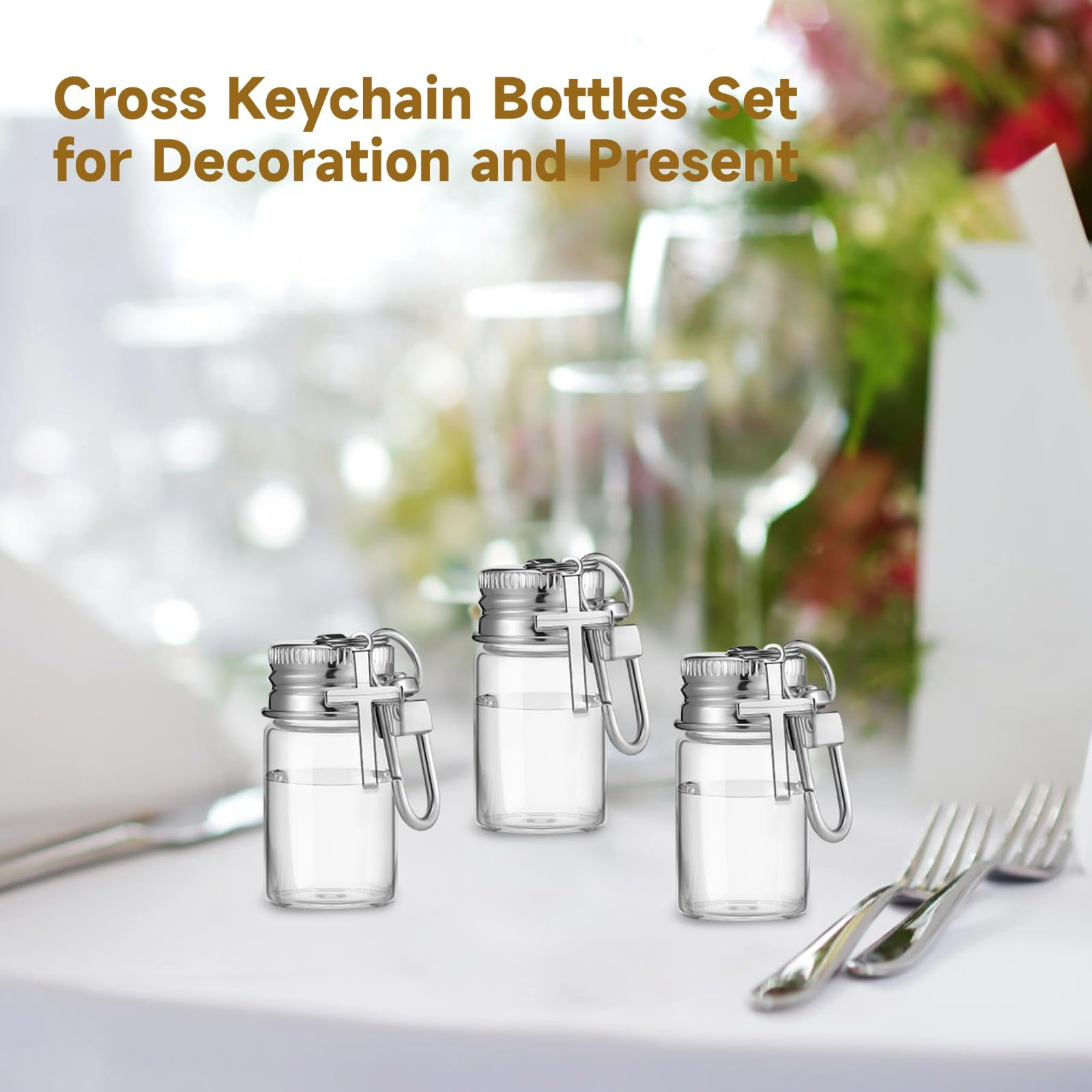 Generisch 30 Stk. Kreuz-Schlüsselanhänger-Fläschchen, 7 ml Mini-Glasfläschchen mit Metallkappen, DIY-Wunschfläschchen, Behälter für Weihwasser, Andenken und Kommunionsgeschenk
