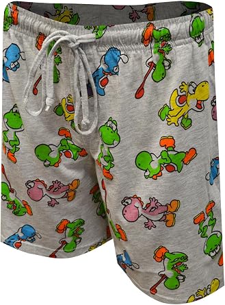 MJC Mens Nintendo Super Mario Brothers Many Colors of Yoshi Lounge Shorts