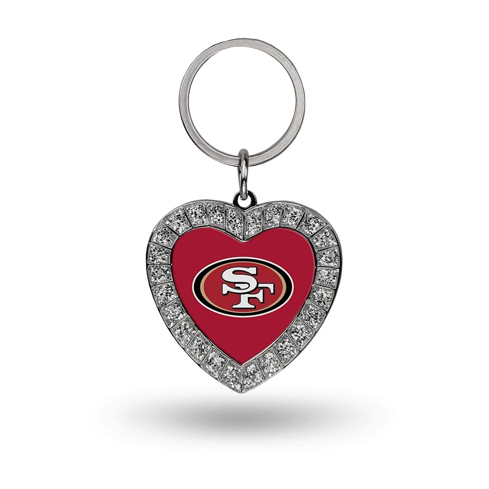 Rico Industries NFL San Francisco 49ers Metal Rhinestone Heart Keychain , 1.38 x 3