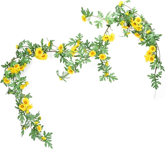 HUAESIN 180cm Artificial Flowers Garlands Plastic Hanging Garland Flowers Faux Vines Garland Yellow Daisies Artificial Flower Garland for Decoration Party Wedding Wall Decor Garden Indoor Outdoor