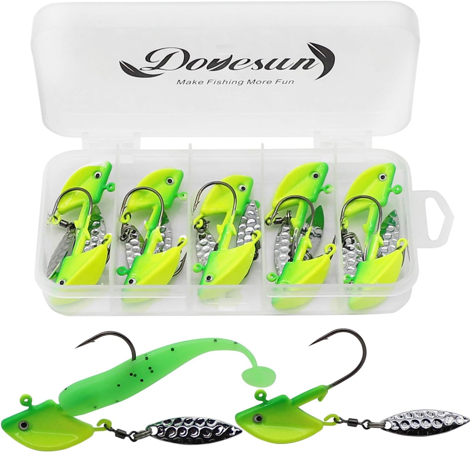 Dovesun Fishing Jig Heads Underspin Jig Heads with Willow Blade Glow/Green/Colorful/Red 3.5g 7g 10g 14g 10-15PCS