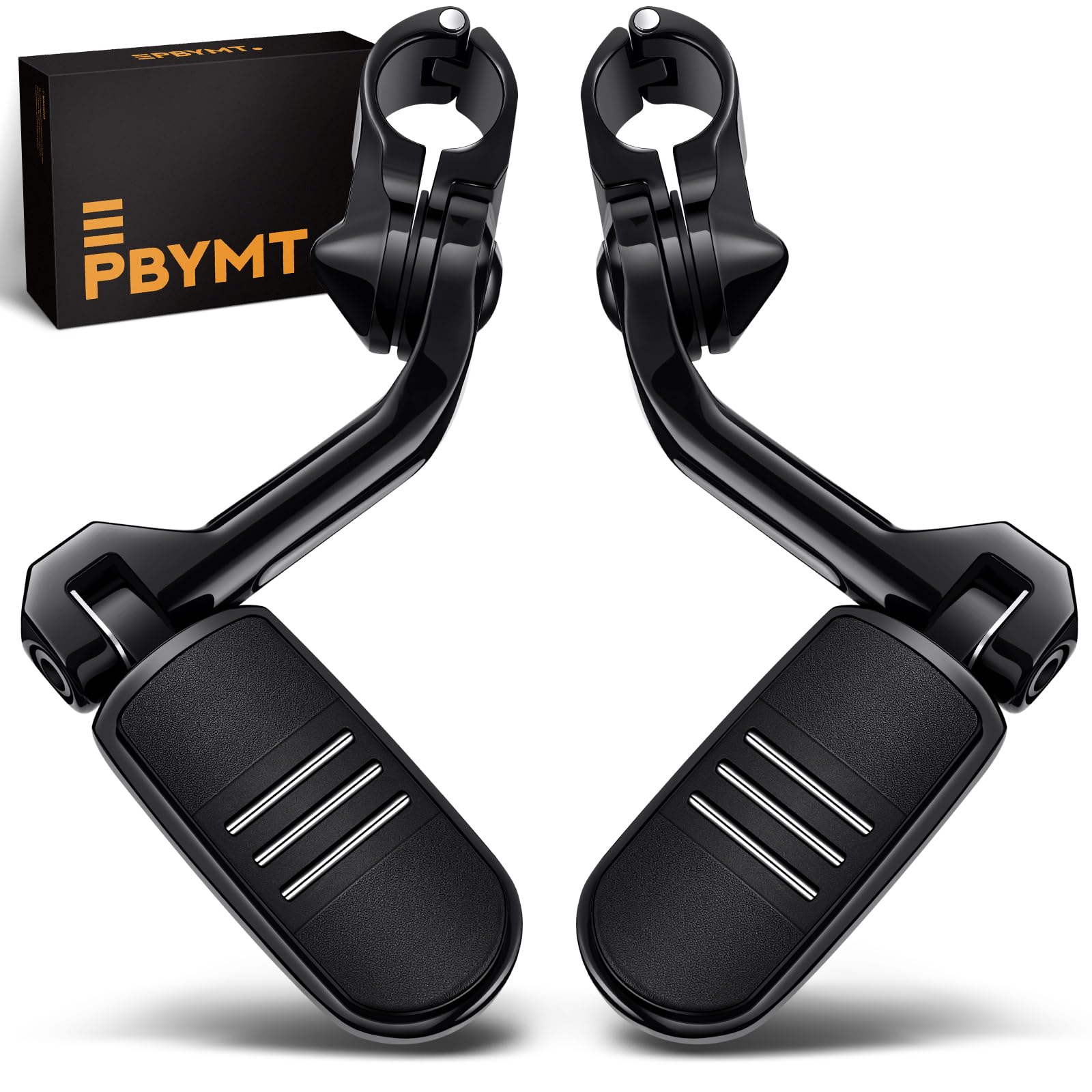 PBYMT Highway Pegs Long Angled 304 Stainless Steel, Highway Footpegs Footrest Fit For 1''&amp;1.25''(25/32mm) Crash Bars Compatible with Harley Davidson Touring Black
