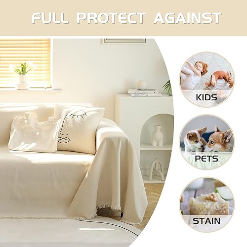 Miniatura 4 de MEETSKY Funda para sofá de 2 cojines, fundas de sofá de felpilla lavables para mascotas con borlas, protector duradero de muebles para mascotas, 91