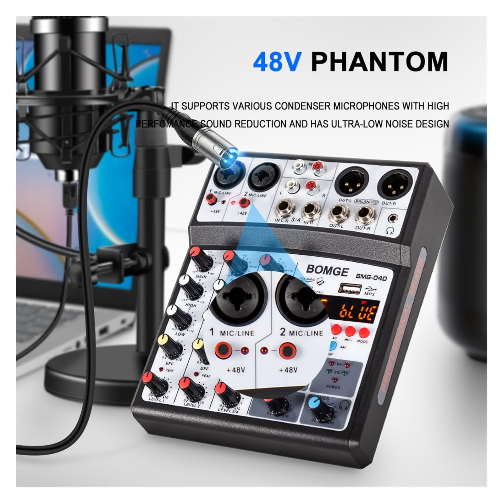 16DSP DJオーディオミキサーアンプ ワイヤレスマイク付き4チャンネルサウンドミキサー16dsp,2x100W