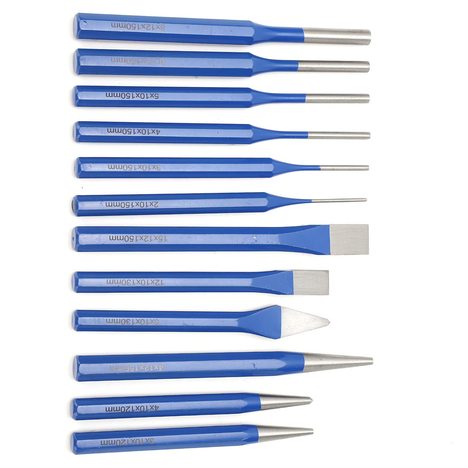 Fafeicy Kit de Punch à Burin de 12 Pcs CRV Tools de Gravure en Acier avec Poignée Bleue pour la Sculpture en Bois en Métal