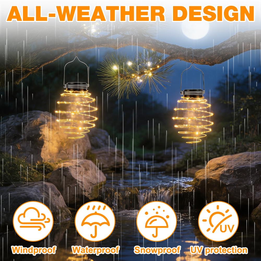 4 Piezas Farolillos Solares Exterior Colgante, IP65 Impermeable Luces Solares Exterior Jardin para Colgar en Espiral Lampara Solar Exterior Jardin con Blanca Cálida para Patio, Terraza (Luz cálida)