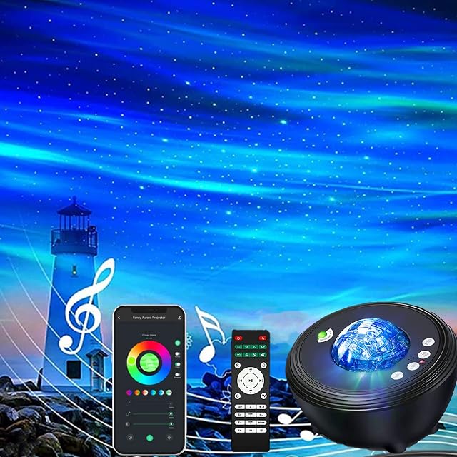 Aurora Projector Smart Galaxy Light Projector Star Projector Starry Light Projector Night Light with Bluetooth Music Speaker, White Noise, APP/Remote/Voice Control, DIY Light for Room Décor Party