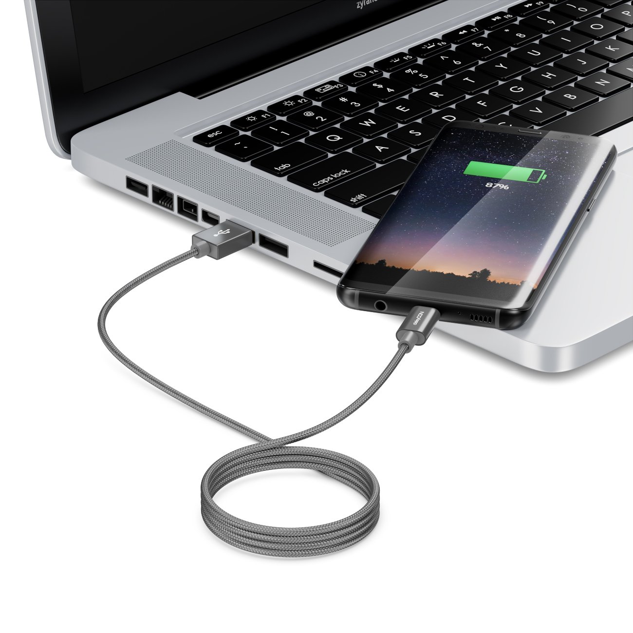 deleyCON 1m Cavo USB-C - Cavo di Ricarica Cavo Dati - Nylon + Spina in Metallo - Da USB C a USB A - Compatibile con Apple Samsung Google Huawei Xiaomi Tablet PC Laptop - Grigio