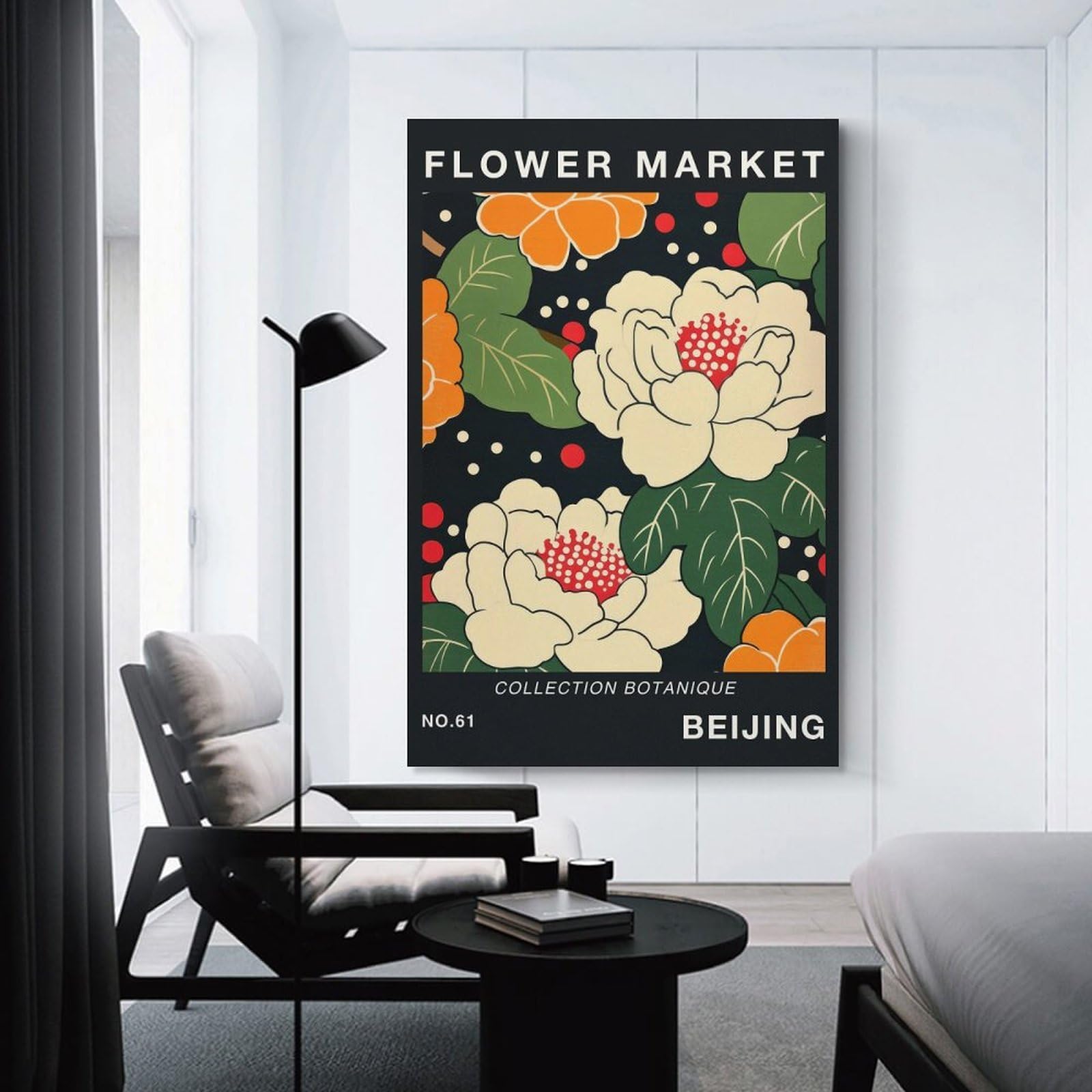 Junmoney Unframe-Style-4 Decorative Wall Artwork Flower Market Beijing Botanical Travel Poster, 12X18inch(30X45cm), For Sofa Walls, Lounge Or Home Corners, Modern Wall Decor For Cosy Interiors