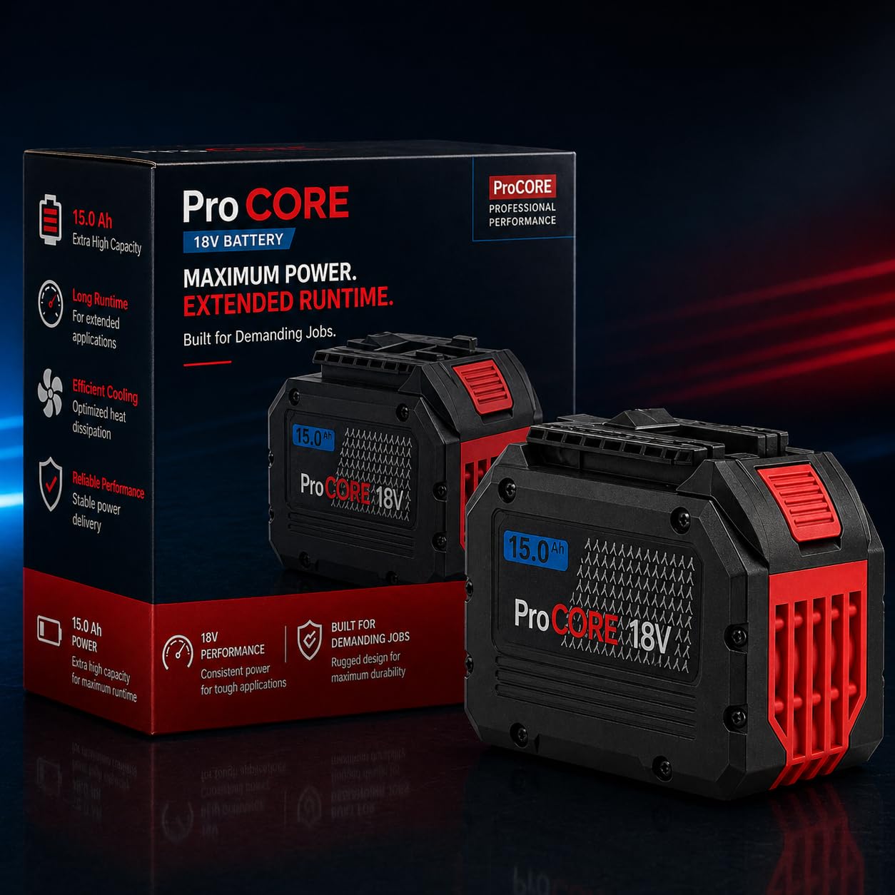 15.0Ah Akku kompatibel mit Bosch Professional 18V System – Hochleistungs Lithium-Ionen Ersatzakku – für GBA/ProCORE Geräte – Lange Laufzeit & hohe Leistung