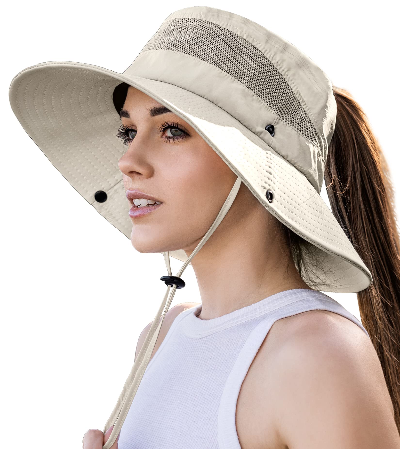 EW East WaterBeach Sun Hats for Women UV Protection High Ponytail Hole UPF 50+ Fishing Safari Garden Hiking Hat Packable
