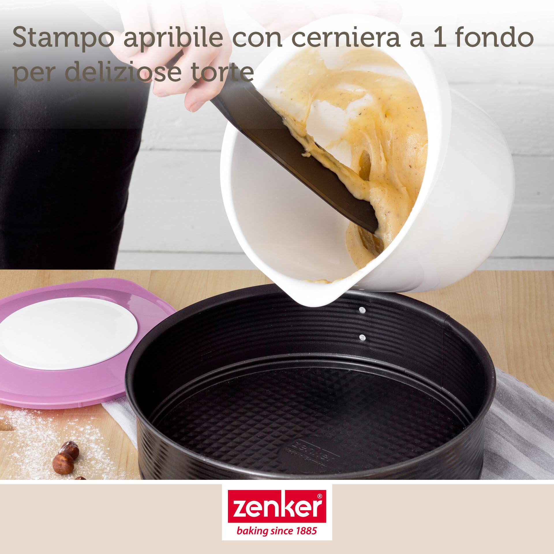 Zenker Stampo Tortiera apribile 1 fondo Ø24x6,5cm Carbon Steel rivestito in antiaderente Teflon Classic Temp Max 230°C Linea Black Metallic
