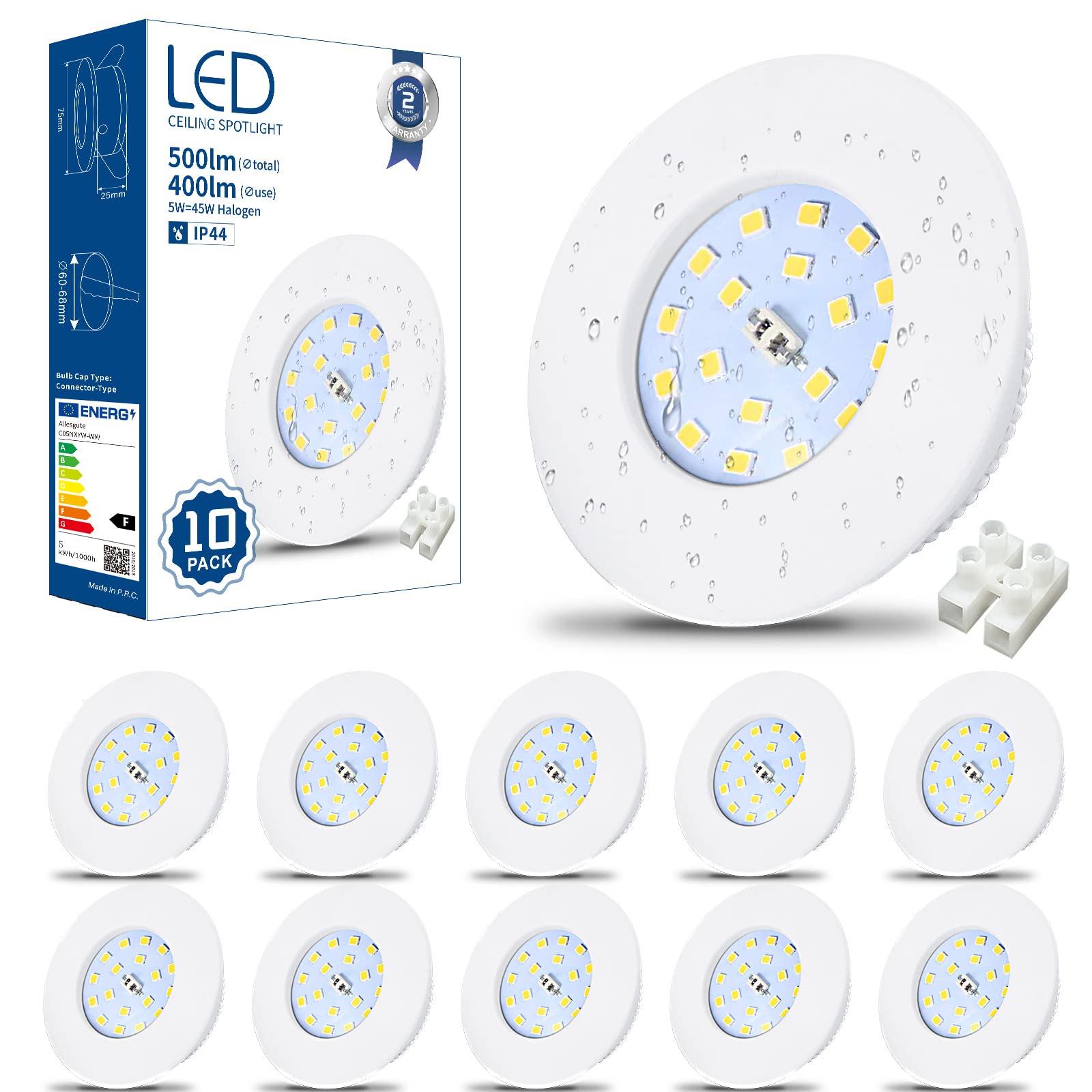 HiBay 10x 5W LED Downlights Ceiling Spot Lights Ultra Slim Recessed Down Light IP44 White Spotlights Cool White 6000K Bathroom Downlighters 240V