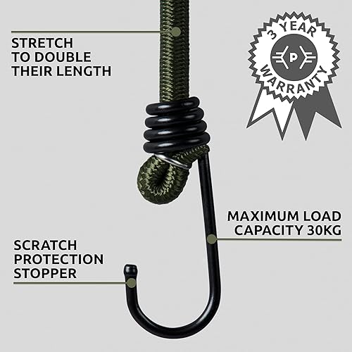 Miniatura 4 de Pluvios - Cuerdas elásticas resistentes con ganchos - Paquete de 10 - Elección de tamaños - Correas elásticas multiusos para equipaje,