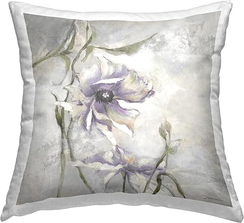 Miniatura 1 de Stupell Industries Liz Jardine - Almohada de diseño floral de brotes de anémona morada, 18 x 18 pulgadas, color gris