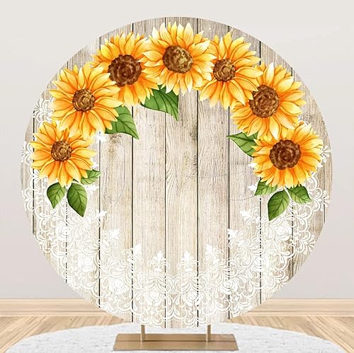 Eainb Cubierta de fondo redonda de girasol de 6.5 pies, tablero rústico de madera de girasol, baby shower, cumpleaños, telón de fondo, despedida de