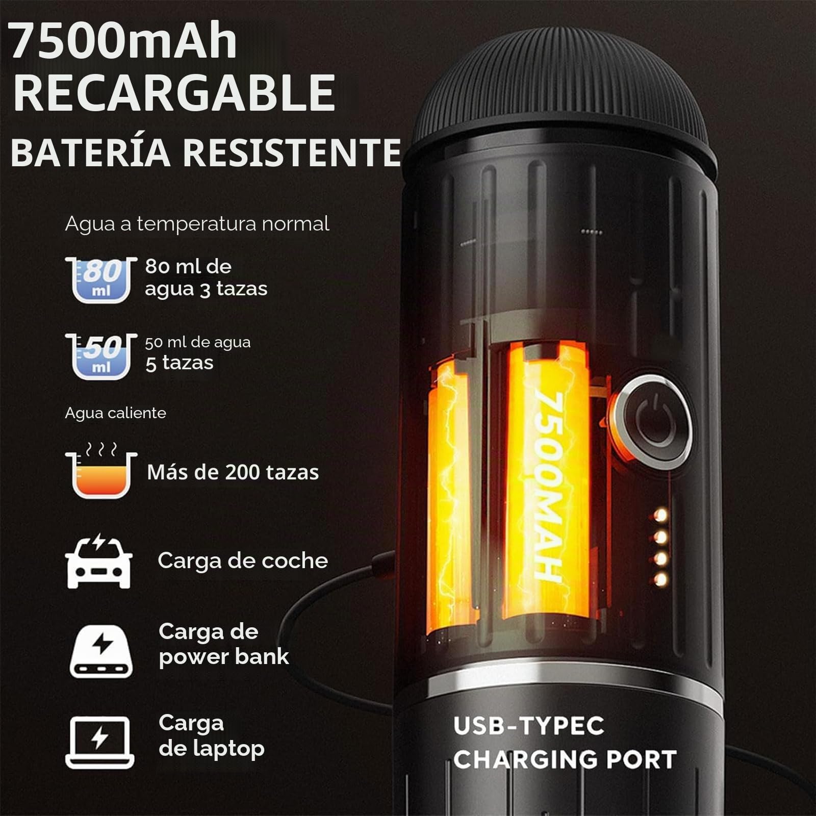 Máquina de café espresso eléctrica portátil, sistema de extracción de calor 2 en 1, cafetera espresso Crema Nespress, soporta café molido y cápsula NS, ME2218 (NEGRO)