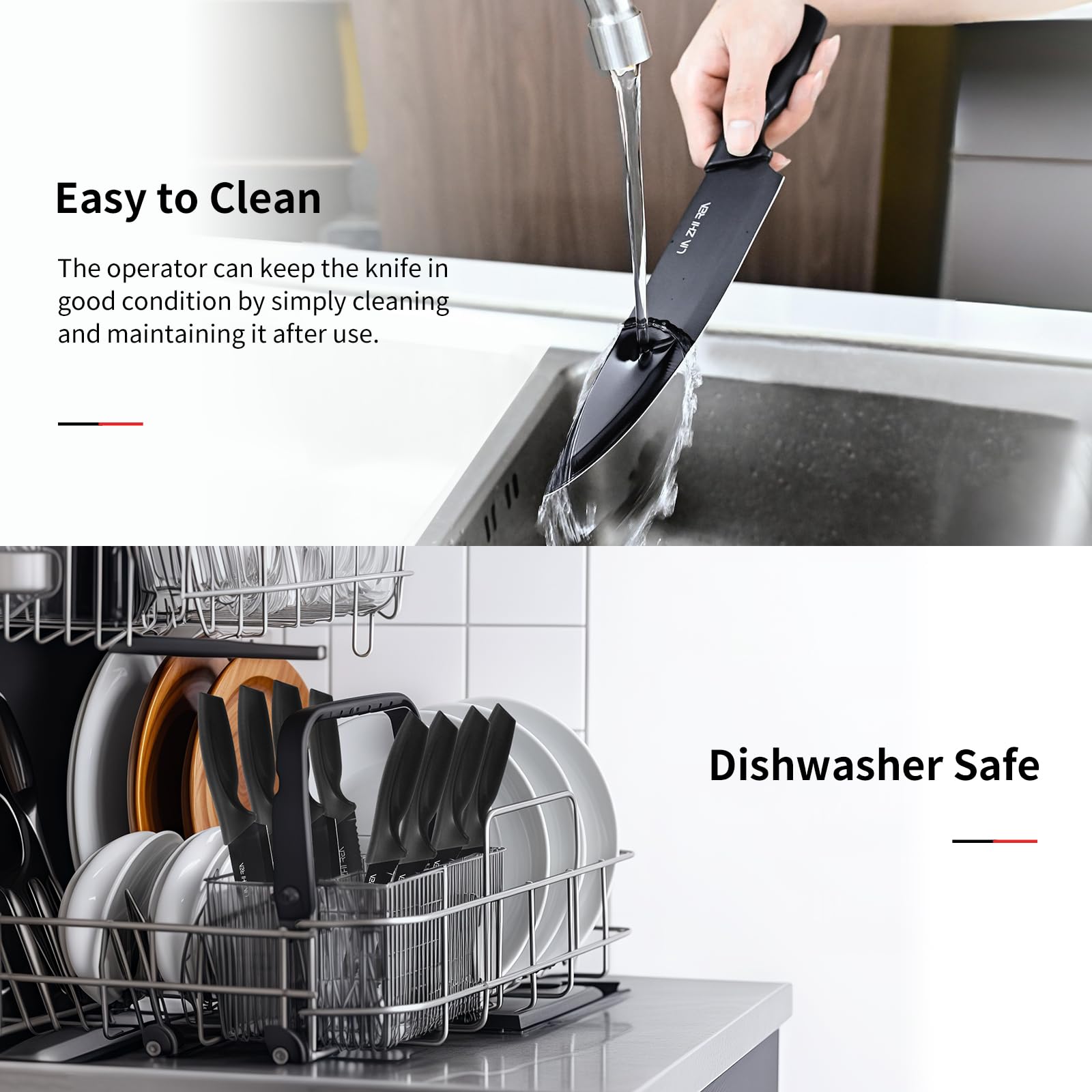 Set di coltelli con blocco, set di coltelli da cucina da 15 pezzi, affilatore incorporato, coltelli da cucina per tritare, affettare, tagliare a dadini, lavabili in lavastoviglie, nero